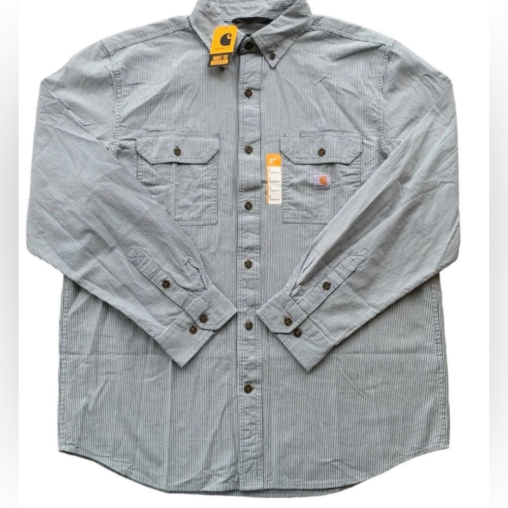 Carhartt 104910  SZ M Loose Fit Chambray 4.8 Oz Long Sleeve Shirt Striped READ!